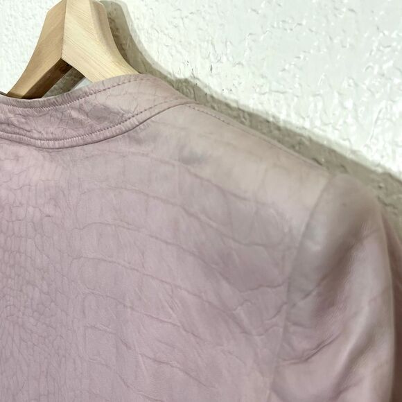 St. John Collection Pink Lamb Leather Jacket Silk Lined Croc Embossed Size 10 - Picture 12 of 15